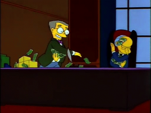 Burns e Smithers si lanciano i soldi a vicenda Burns e Smithers si lanciano i soldi a vicenda