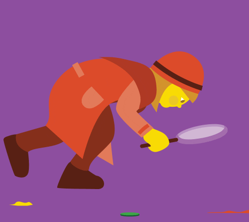 Questa GIF è di onmilwaukee Illustrazione di un detective che segue le impronte