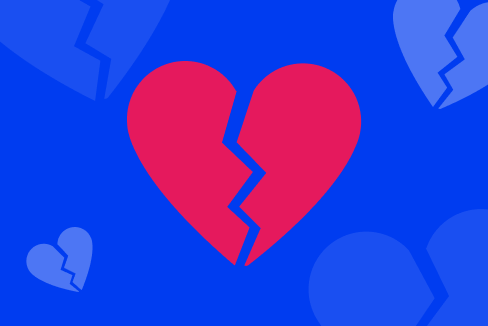 L'illustrazione di un cuore spezzato, con tanti altri cuori spezzati e più opachi sullo sfondo