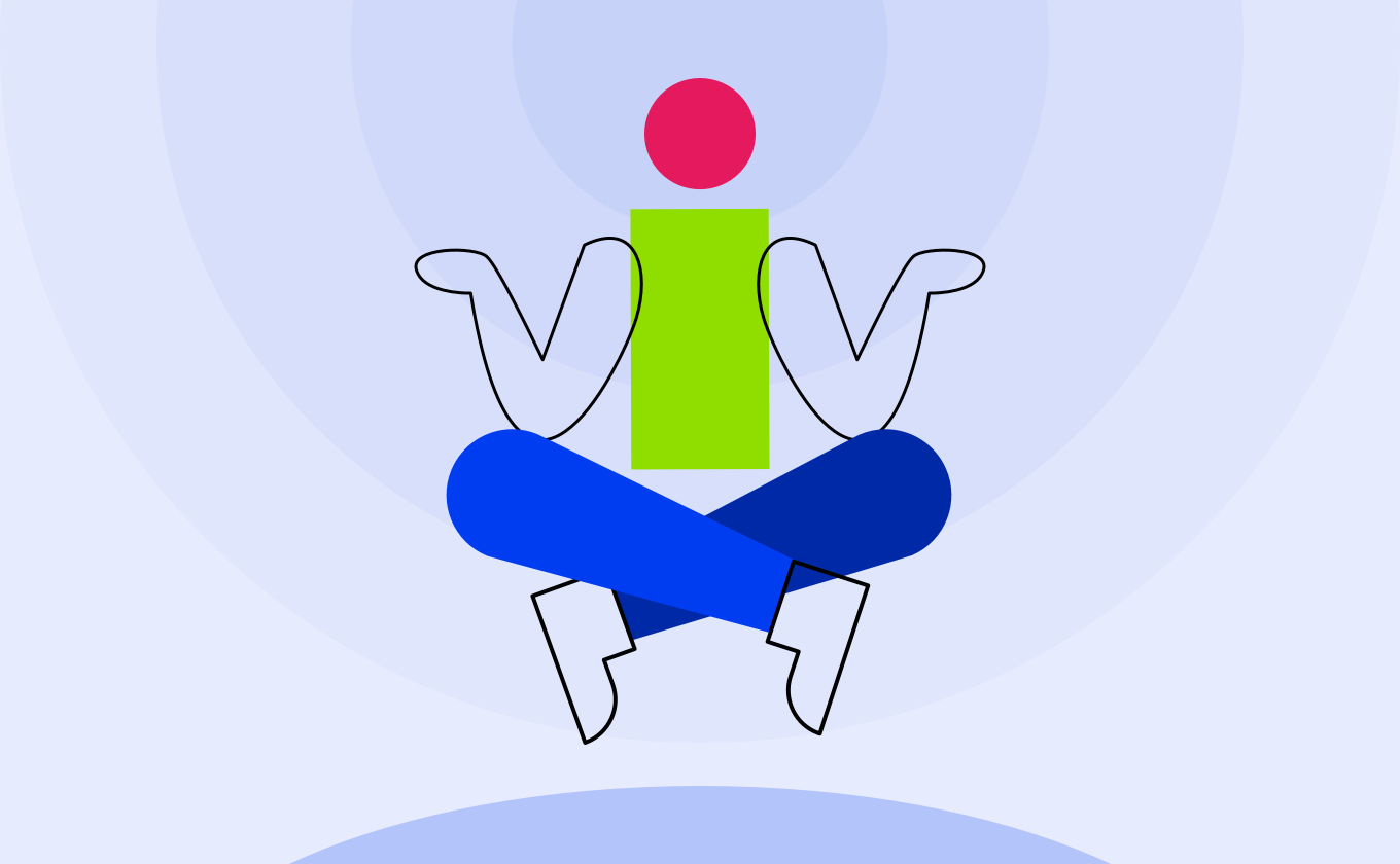 Un'illustrazione che mostra una persona a gambe incrociate intenta a meditare