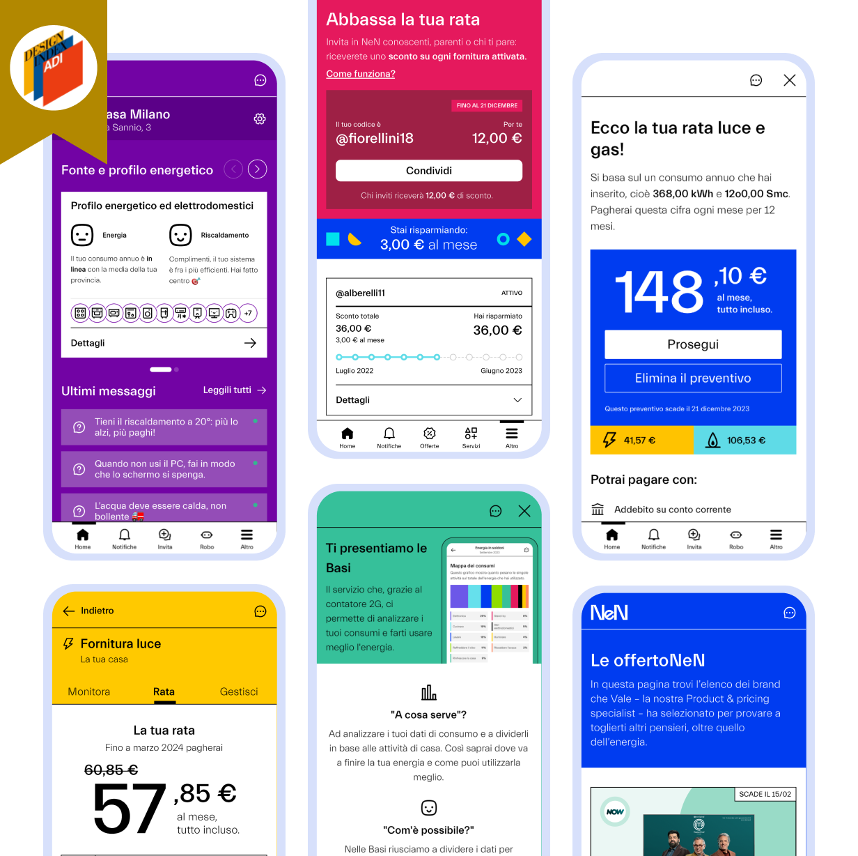 Un'immagine descrittiva della nostra app che mostra varie schermate e le loro funzioni